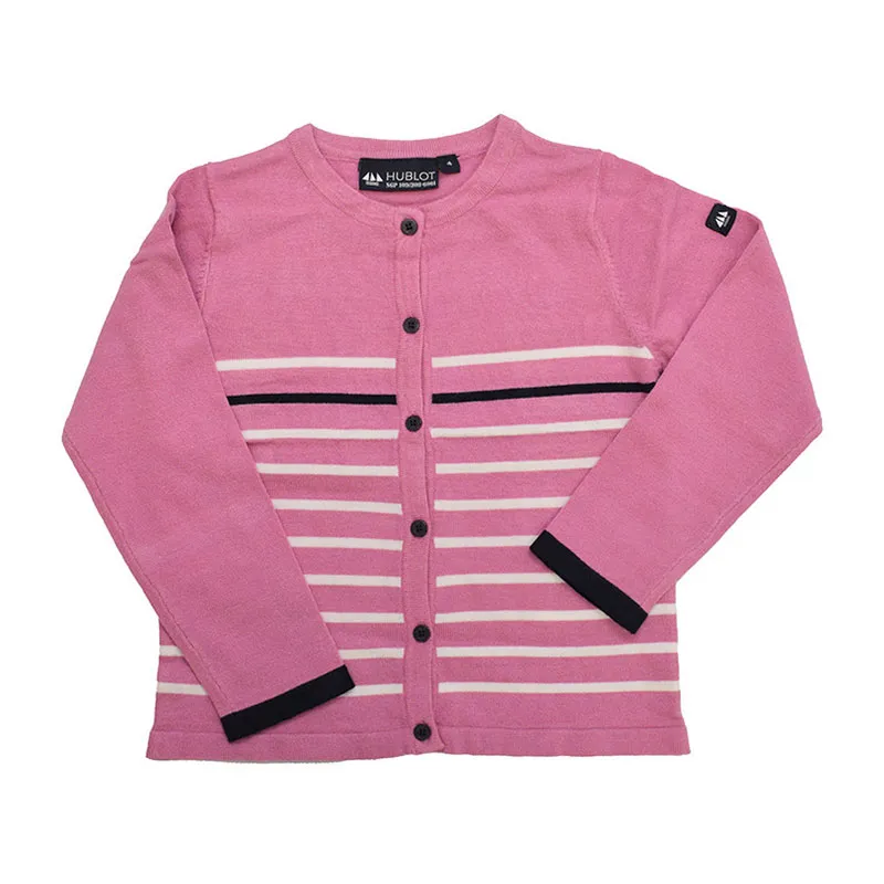 Gilet boutonné avec broderie dos fille Mappa - Pinky/Blanc/Marine-0