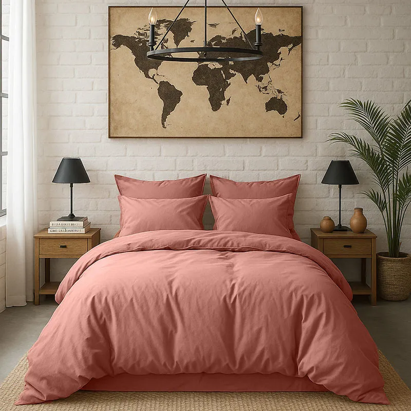 Taie d'oreiller Percale de Coton Rose poudré-2