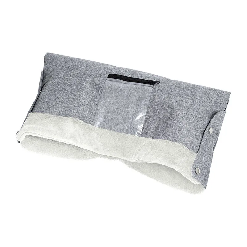 Protège-mains poussette avec support téléphone Polaire - Gris Clair/Blanc-0