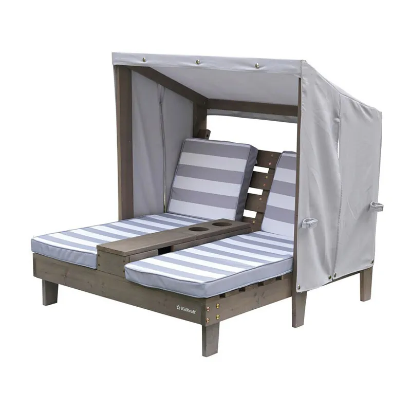 Double chaise longue avec porte-gobelets Gris - 36m+-1