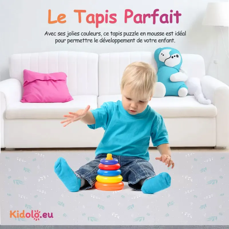 Tapis de jeu Puzzle Feuilles Grises - 120x180cm-3