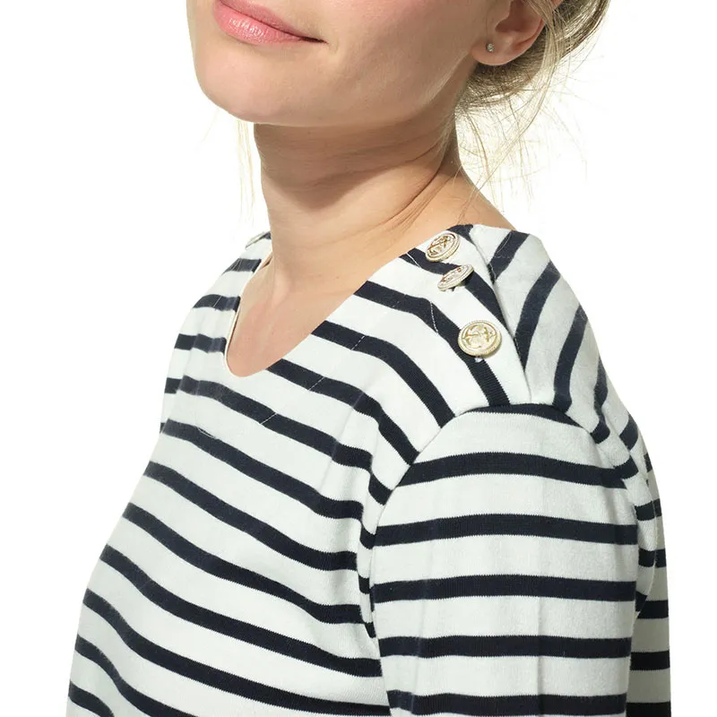 T-shirt col rond Lotus Femme - Ecru/Marine-2