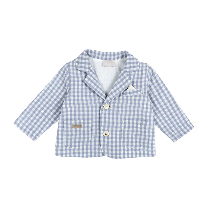 Veste blazer Vichy - Bleu ciel/Blanc-0