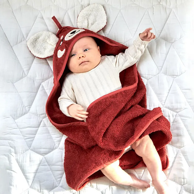 Cape de bain Coton BIO Panda Rouge Coton - 75cm-1