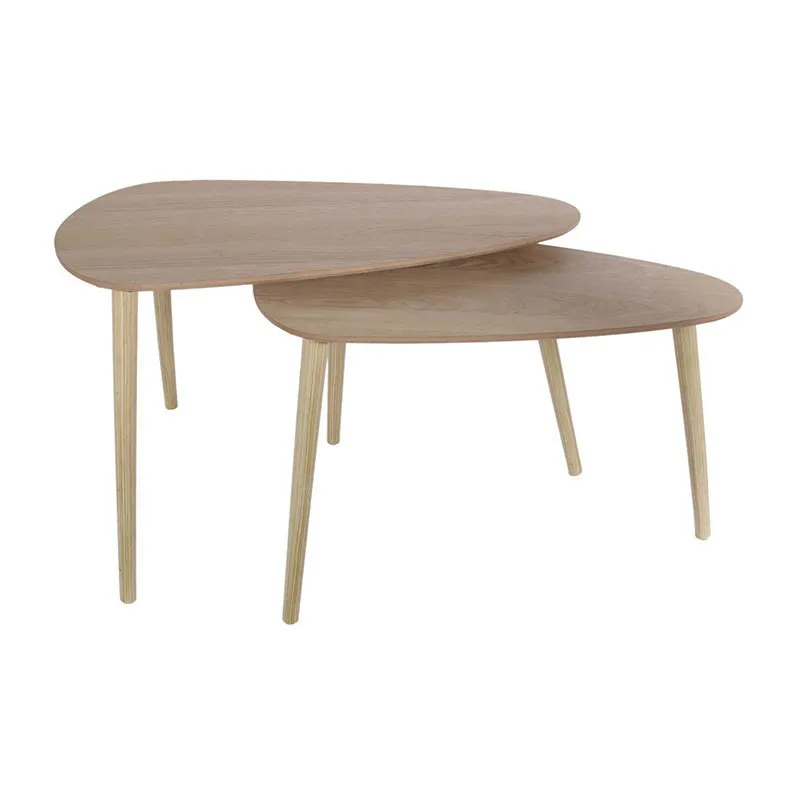 2 Tables gigognes Galet Bois Beige - 40/45cm-0