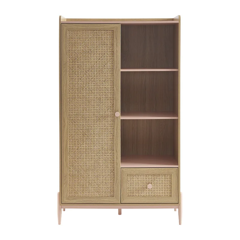 Armoire Pablo rose & cannage rotin 1 porte - 100x47x170cm-2