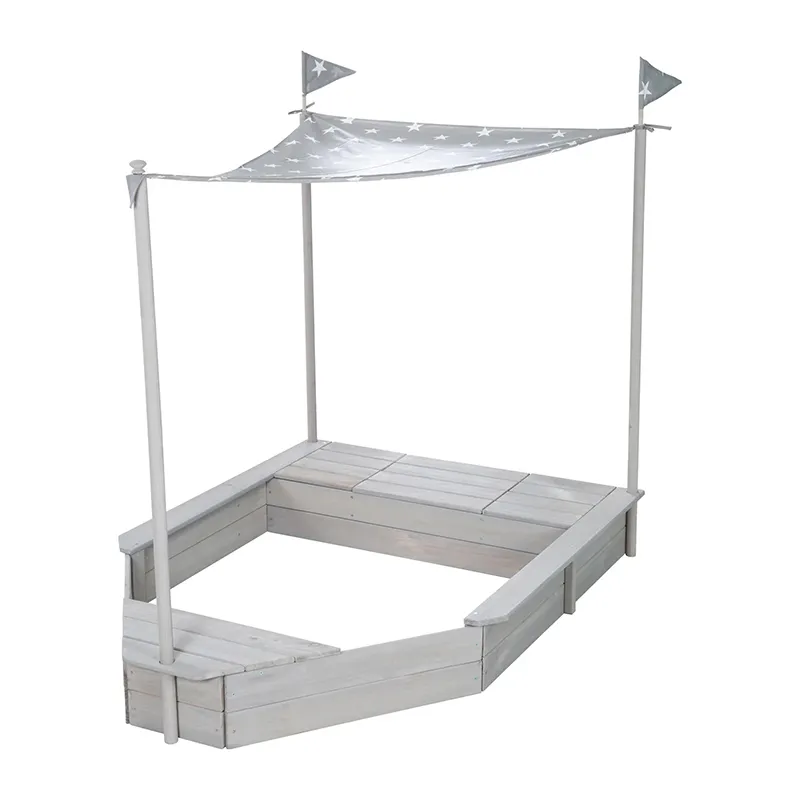 Bac à Sable Bateau Bois Gris - 150x100x142cm-4