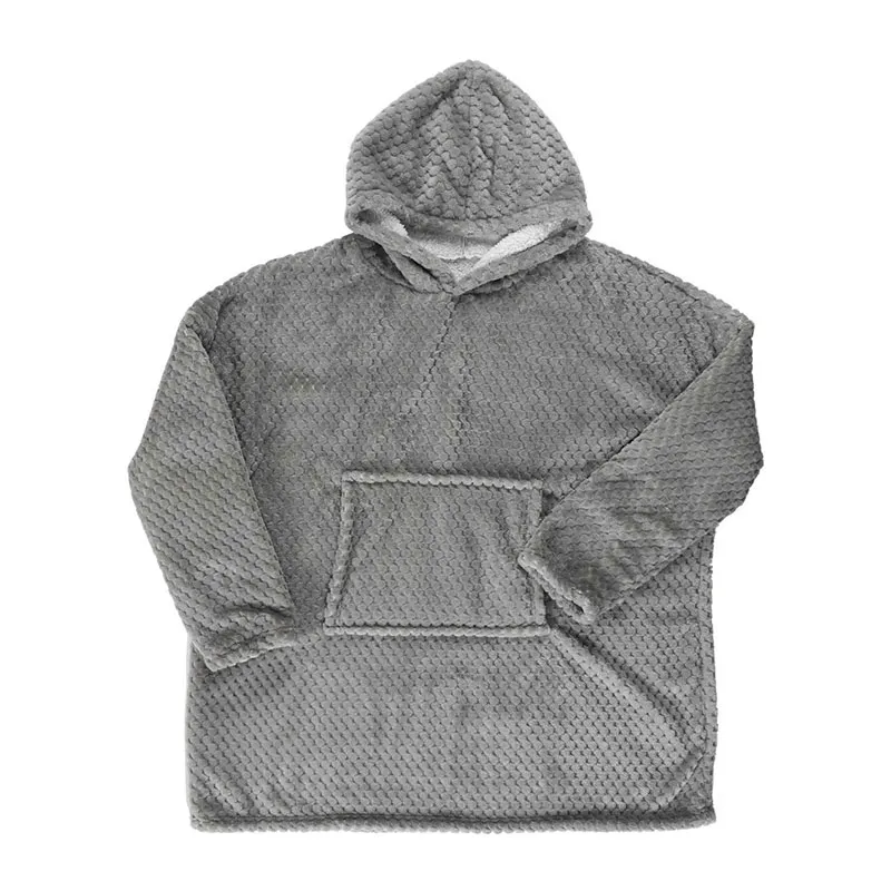 Plaid Sweat à capuche effet Nid d'Abeille int. Sherpa Gris foncé - 118x85cm-2