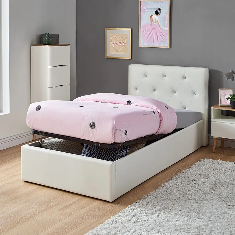 Lit coffre + sommier Bahia Blanc - 90x190cm-0