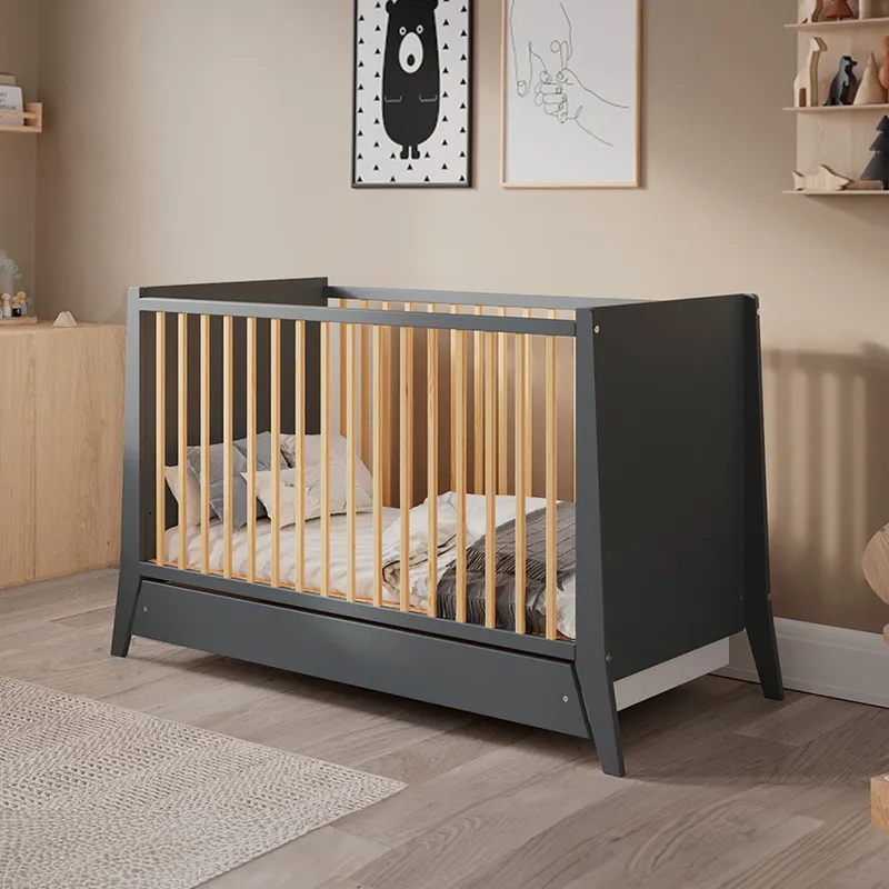 Lit Bébé évolutif Timeo Gris/Bois - 60x120cm-0