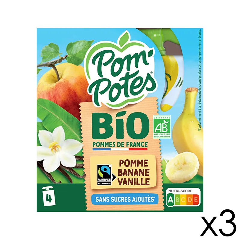 12 Compotes Gourdes BIO Pomme Banane Vanille - 12x90g-0