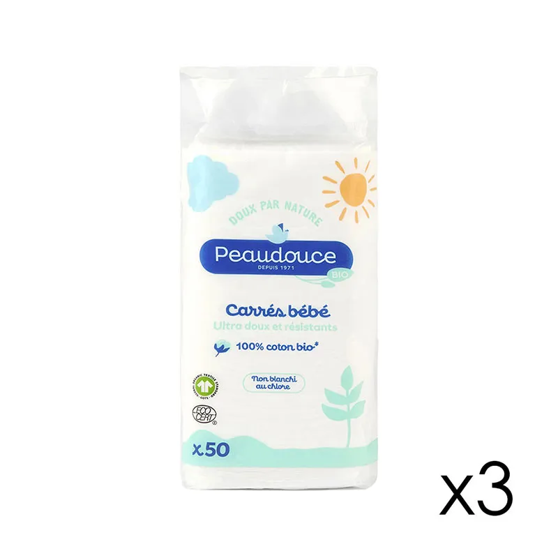 3 Paquets de Carrés de Coton BIO Bébé - 3x50pcs-0