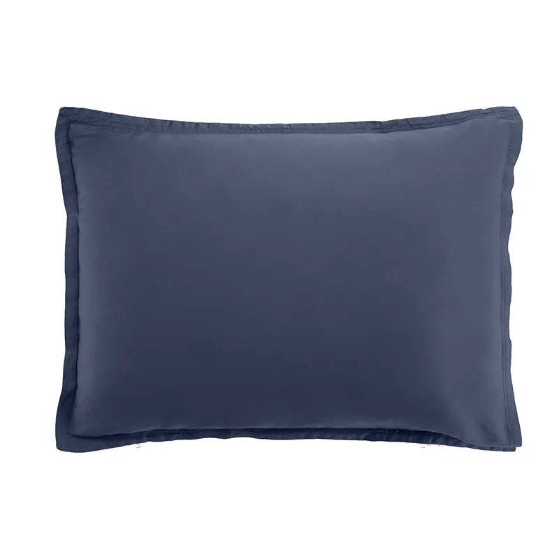 Taie d'oreiller avec volant Satin de Coton Bleu Marine-0