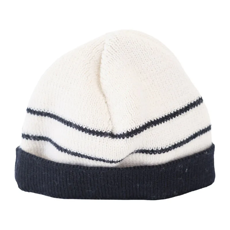 Bonnet à revers  - Écru rayé marine-1
