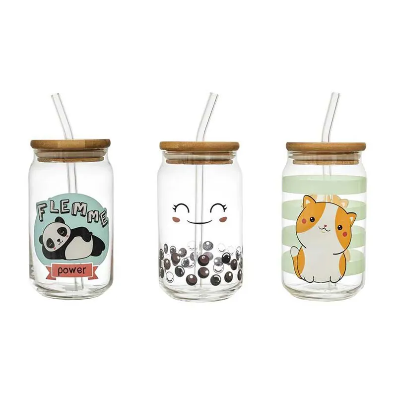 Verre + Couvercle Bambou Kawaii Aléat. - 45cl-0