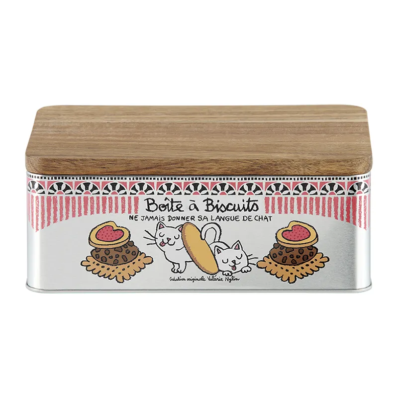 Boîte à biscuits + couvercle Bois Langue de chat - 7,5x19,5x13cm-0