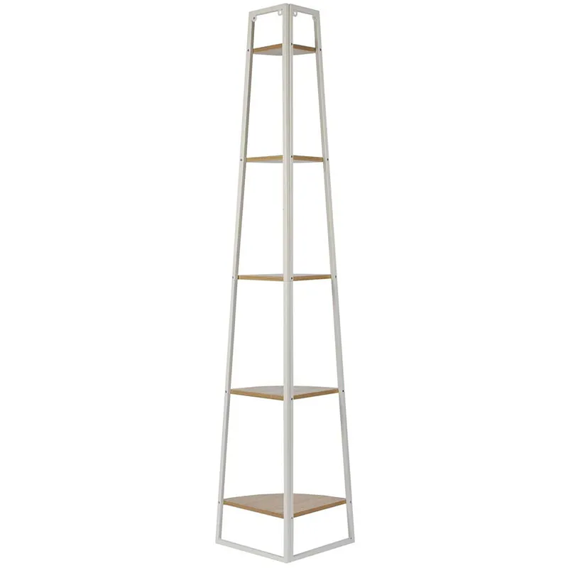 Etagère d'angle 5 niveaux Bois/Métal Blanc - 34,5x180cm-3