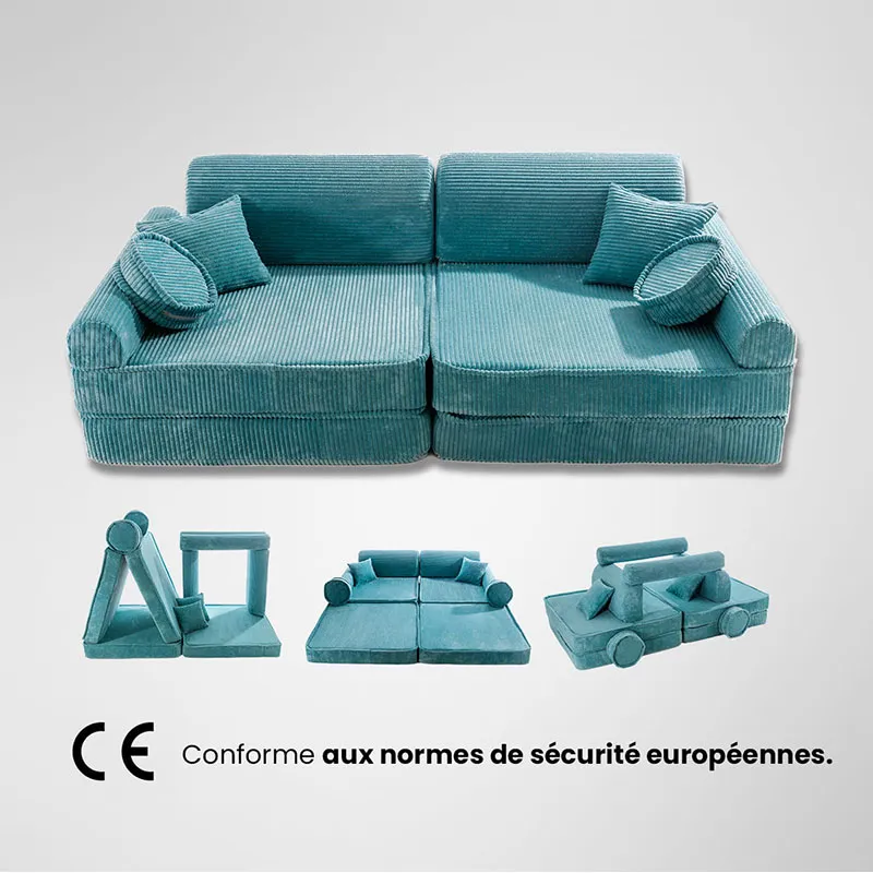 Canapé enfant Aesthetic Premium en velours Rose - 160x80x40cm-9