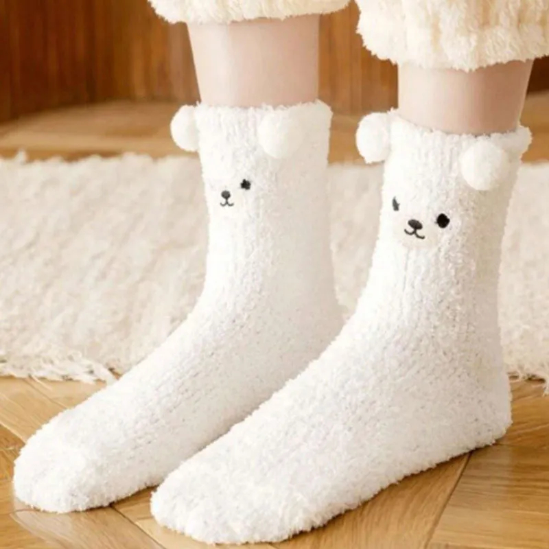 Paire de chaussettes Ourson en peluche T.U - Blanc-0