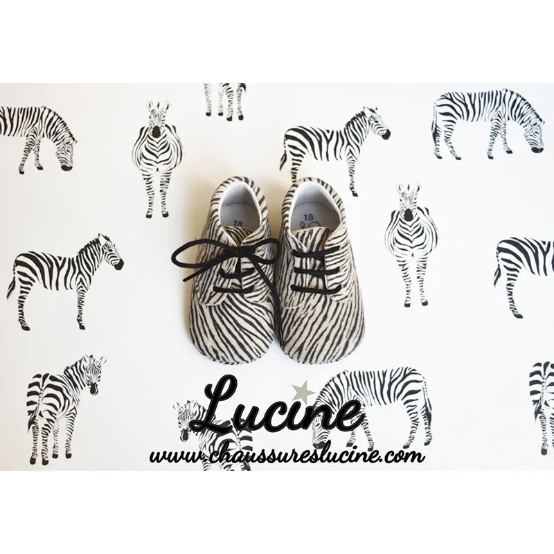 Chaussons bébé SOUPLES antidérapants Mini-Arthur - Cuir Zèbre Blanc et Noir-2
