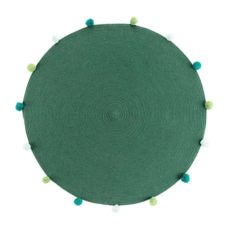 Tapis rond Pompons party Vert - ø90cm-0