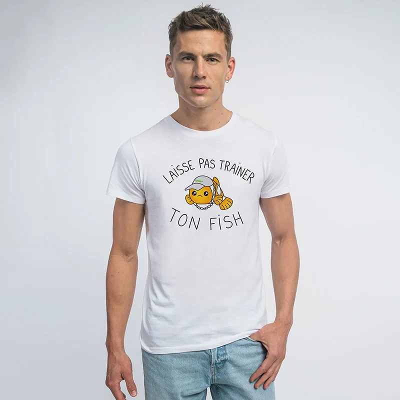 T-shirt Homme Laisse pas trainer ton fish BIO - Blanc-0