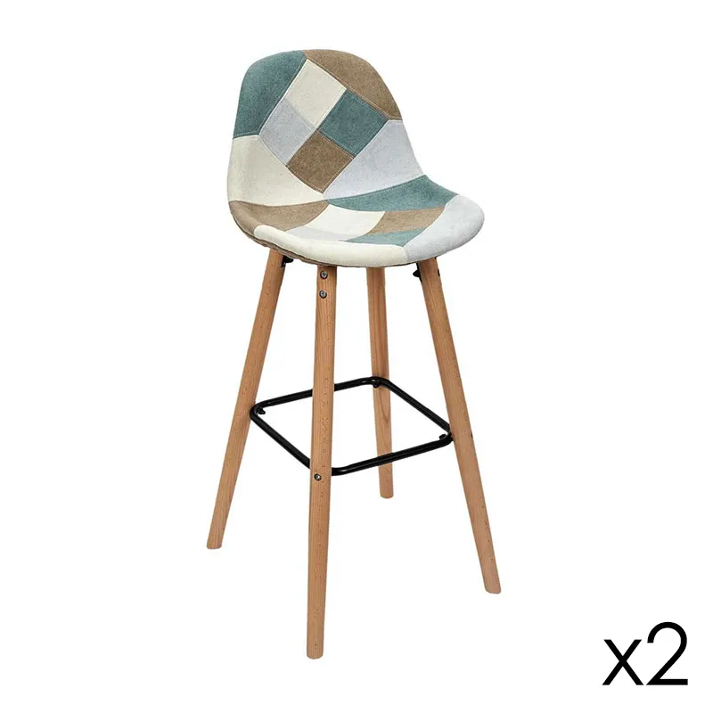 2 Tabourets de bar Patchwork Bleu clair - 92,5x39x45cm-0