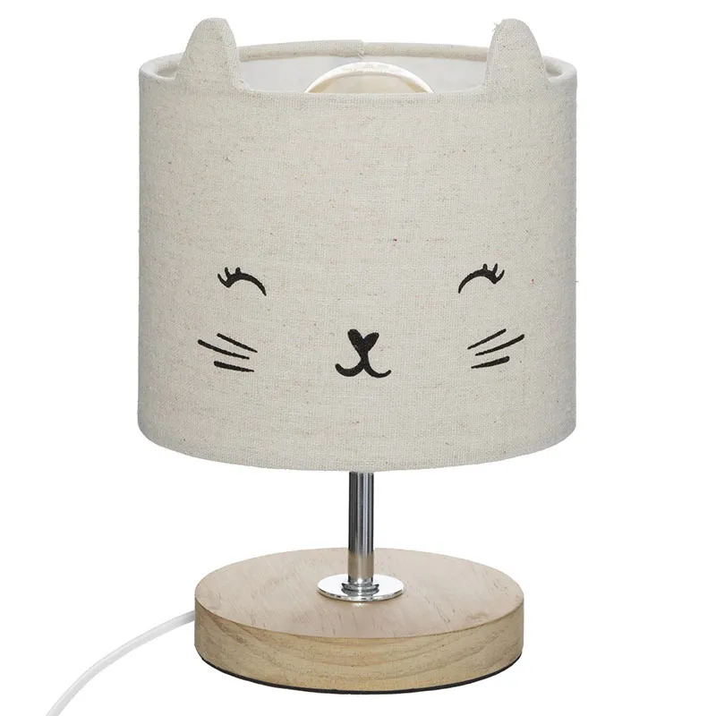 Lampe Chat Coton/Bois - 21cm-0