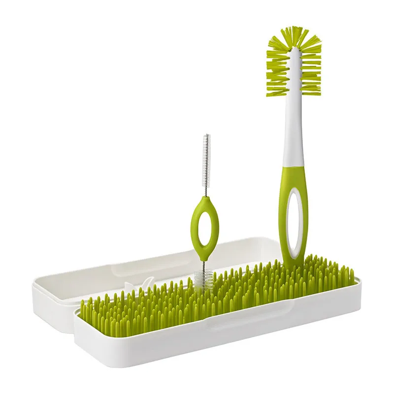 Égouttoir biberon de voyage + 2 goupillons - Blanc/Vert-2