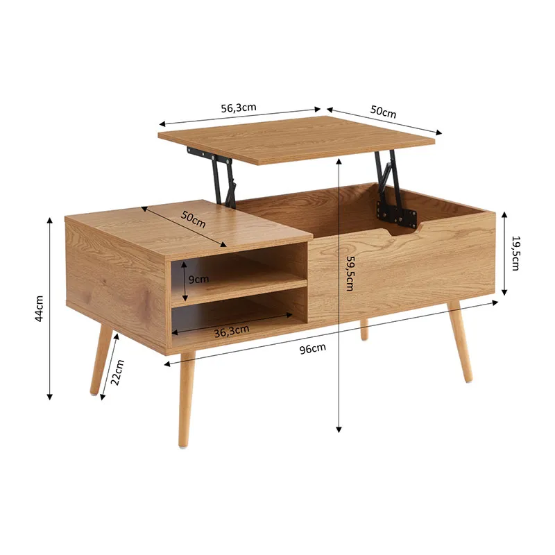 Table basse Florence effet Chêne + plateau relevable - 120x120x75cm-7