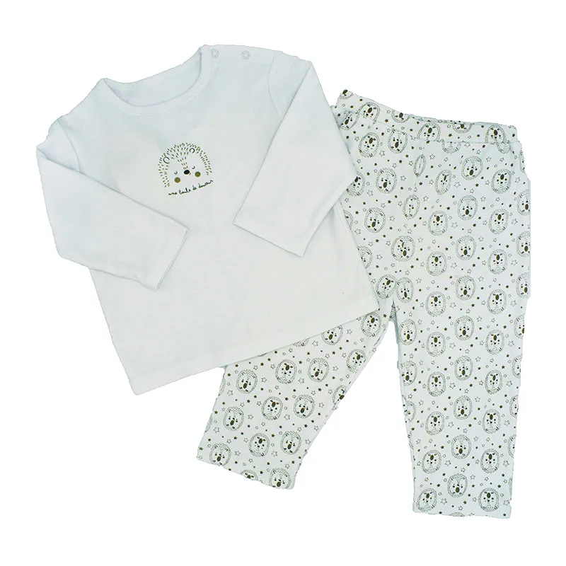 Pyjama ML corsaire + Bavoir bandana Hérisson - Blanc-1