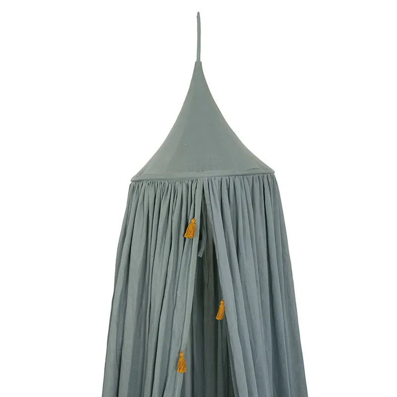 Ciel de lit Coton BIO Pompons Gris Mer - 200cm-1