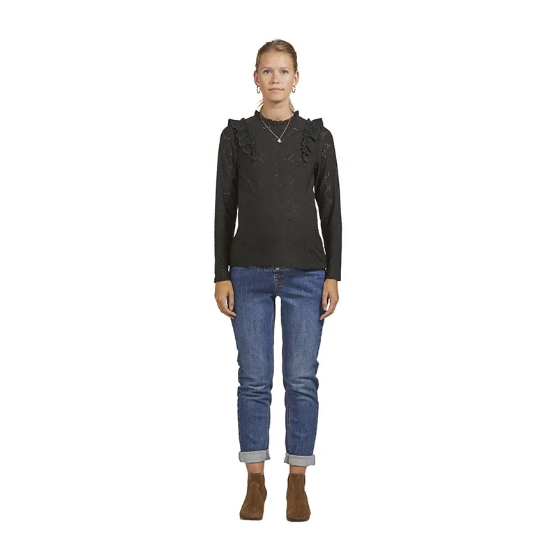 T-shirt ML de grossesse/allait Dentelle - Noir-1