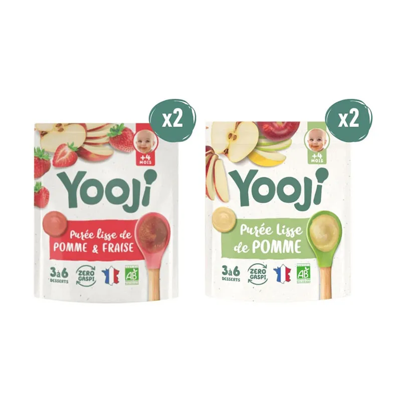Duo Purée de fruit lisse Pomme (x2) & Pomme-Fraise (x2) - 4m+-0