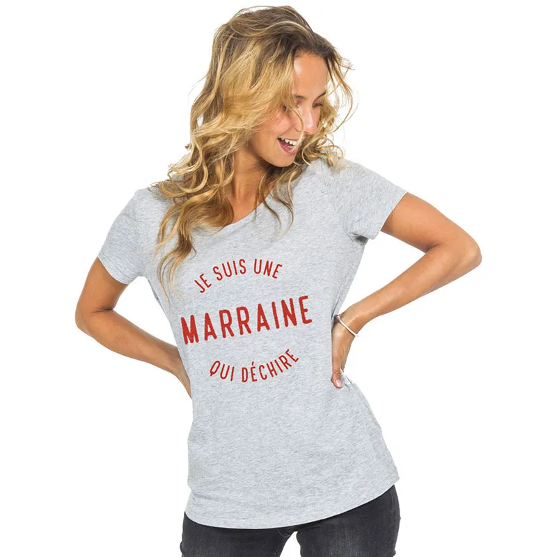 T-shirt Femme Je suis une marraine qui déchire 2 BIO - Gris chiné-0
