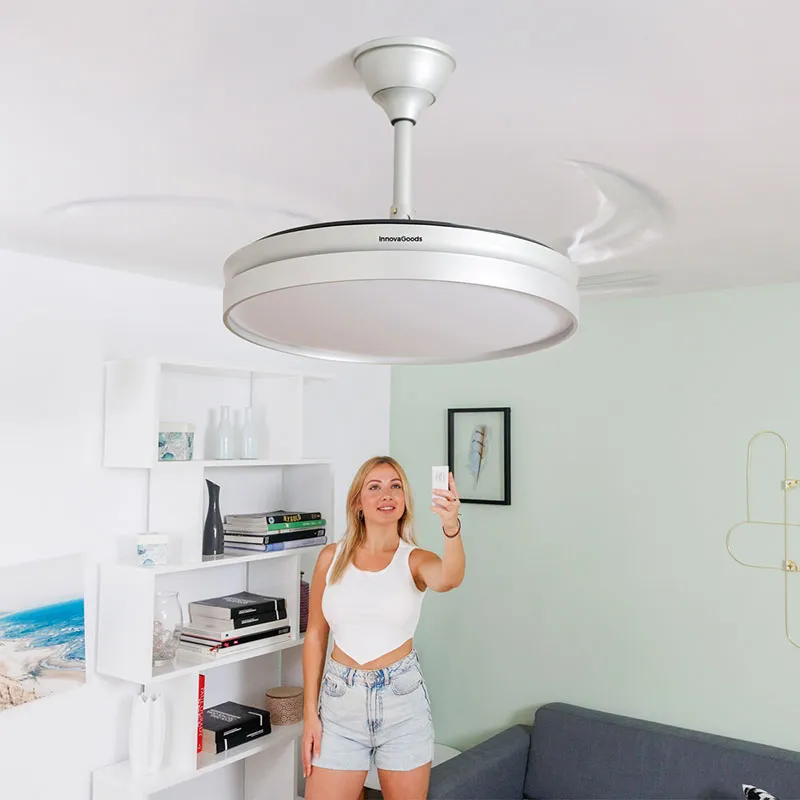 Ventilateur de Plafond 80 + lumière LED + 4 Pales Rétractables - Gris - Ø49-104cm-0