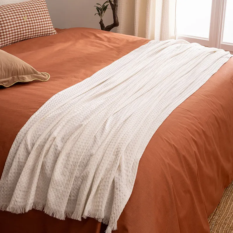 Jeté de lit nid d'abeille Widdy Blanc - 130x180cm-0