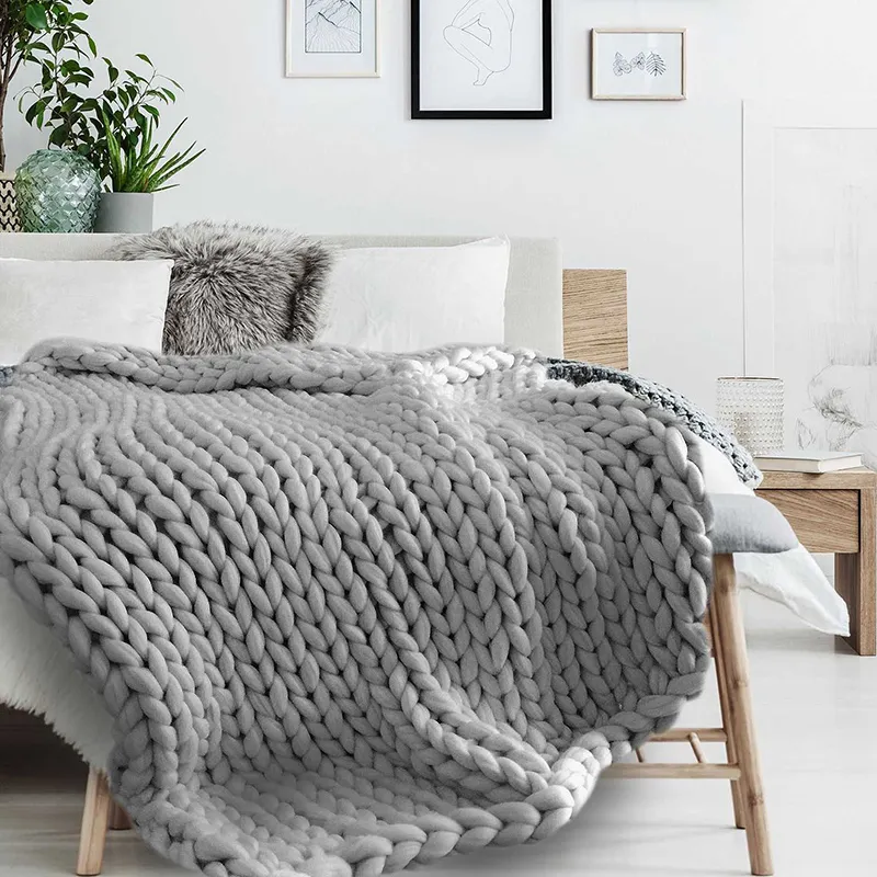 Plaid grosse maille Chunky Gris - 120x150cm-1
