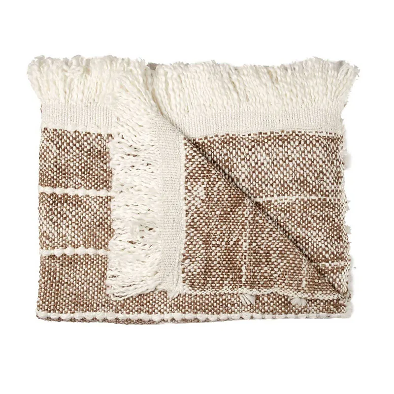 Plaid Mailles tressées à Franges Taupe - 120x150cm-2
