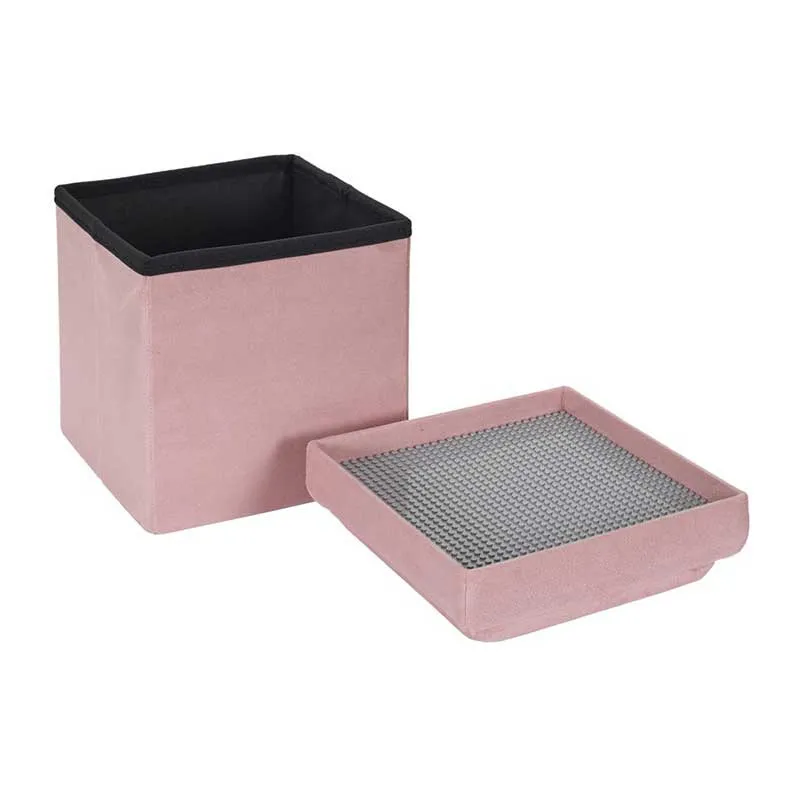 Coffre pouf pliable compatible brique Rose - 27x27x30cm-0
