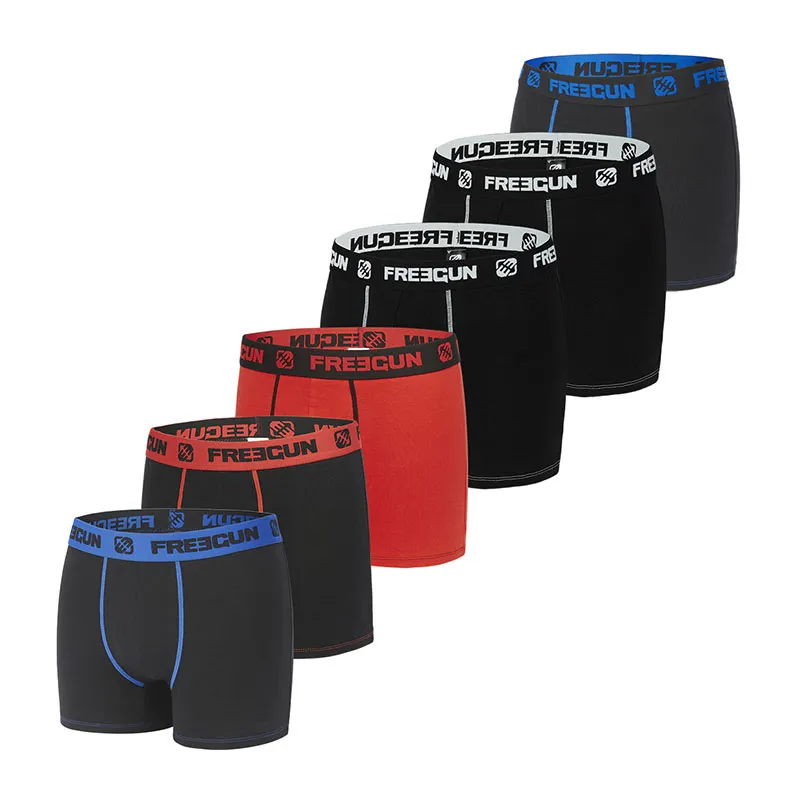6 Boxers Garçon Basic Freegun - Noir/Rouge/Bleu/Blanc-0