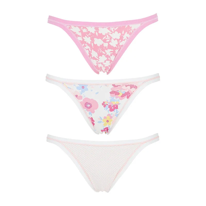 3 Tangas Coton Biélastique - Rose-0