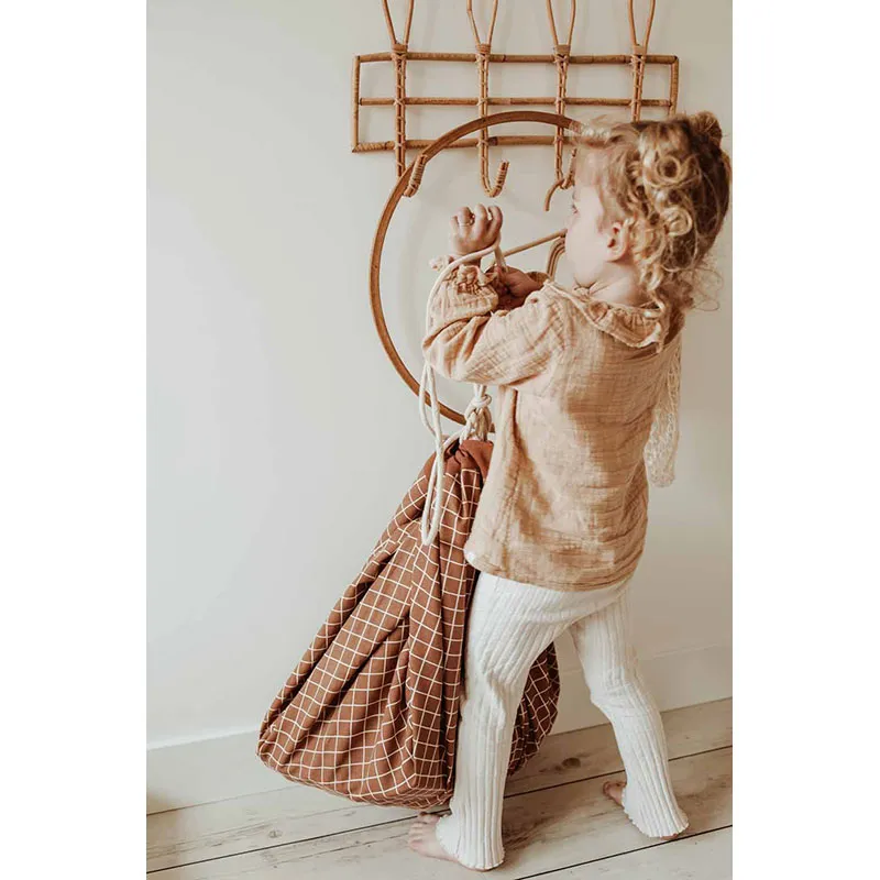 Sac à jouets 2en1 Grilles Marron - ø140cm-5