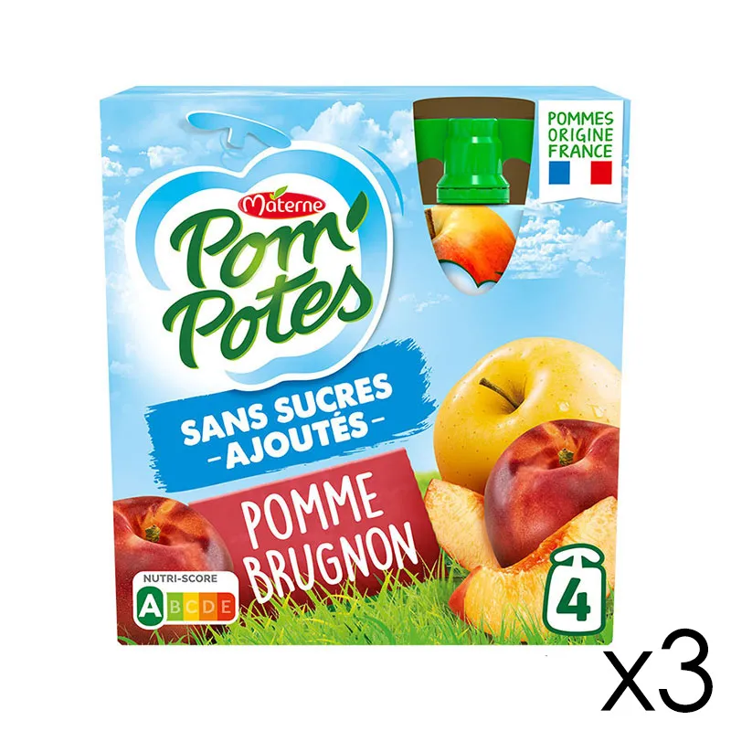 12 Compotes Gourdes Sans Sucres Ajoutés Pomme Brugnon - 12x90g-0