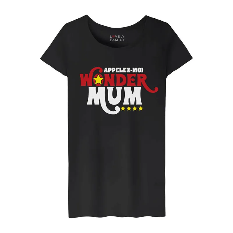 T-shirt Femme Appelez-moi wonder mum BIO - Noir-0