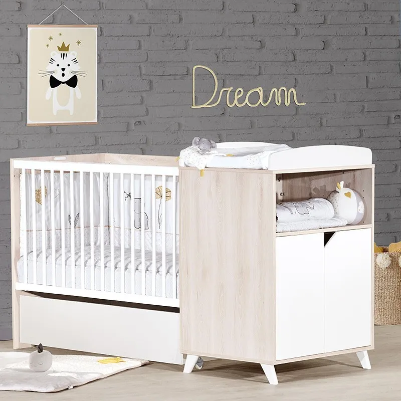 Lit Combiné évolutif Bois Scandi Naturel - 60x120cm/90x190cm-1
