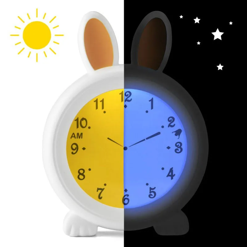 Réveil Pédagogique et Veilleuse Lapin - Blanc-0