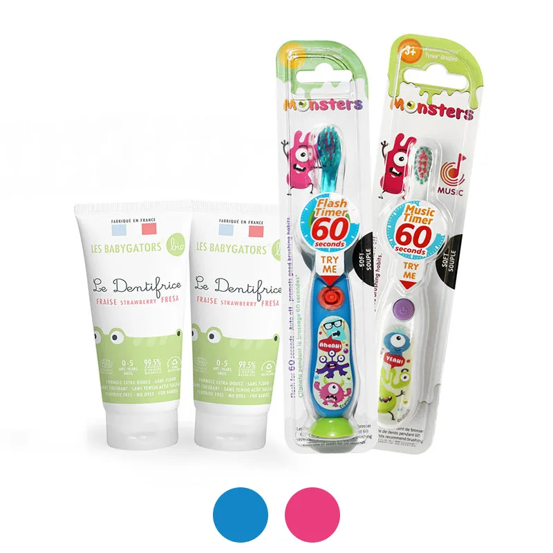 Brosse à dents minuteur muscial + Brosse à dents lumineuse + 2 Dentifrices bébé - 3+-1