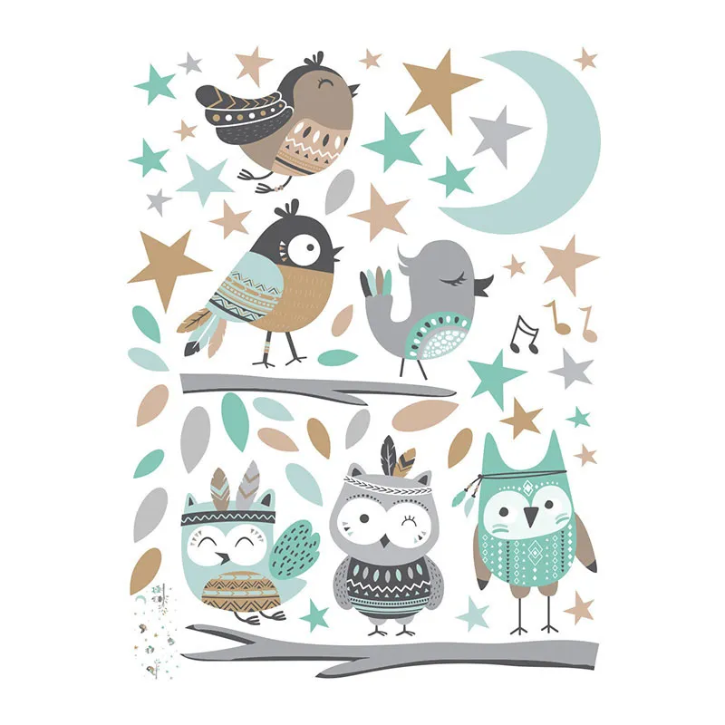 Stickers - Hibou et ses amis au clair de lune Bleu-3