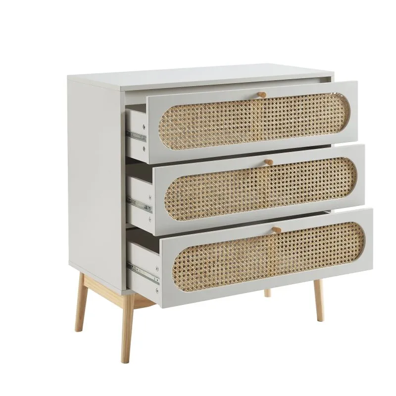Commode Sixtine Gris Perle Rotin 3 tiroirs - 80x40x85cm-6